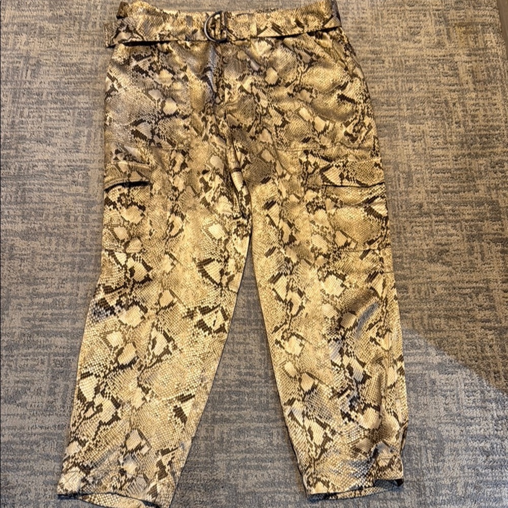 Chic Snakeskin Print Trousers with Belt